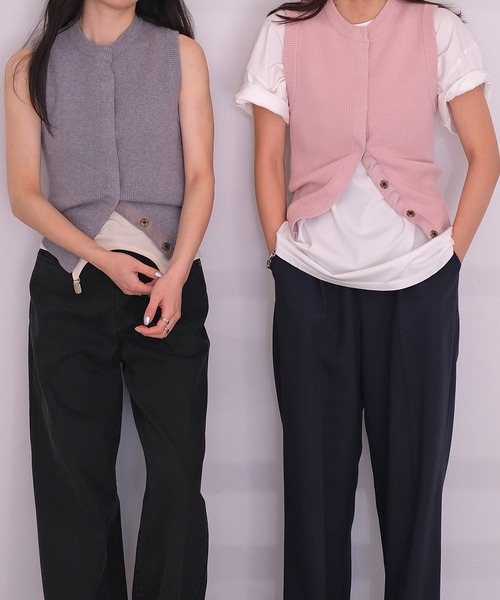 AKTE(アクテ)の「ボタンフライニットベスト(ベスト・レディース・グレー/ピンク・FREE)」の19枚目の写真