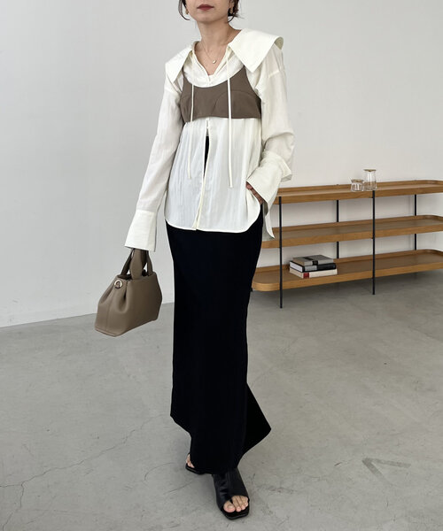 CAPRICIEUX LE'MAGE(カプリシューレマージュ)の「【セットアイテム】ビスチェ付BIG襟シャツ(シャツ/ブラウス・レディース・ホワイト系その他/ブルー・FREE)」の7枚目の写真