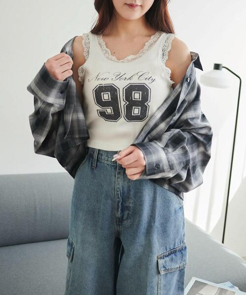 WEGO（ウィゴー）の「WEGO/グラフィックレースタンク（タンクトップ・レディース・ホワイト/ブラック/その他1・FREE）」の6枚目の写真