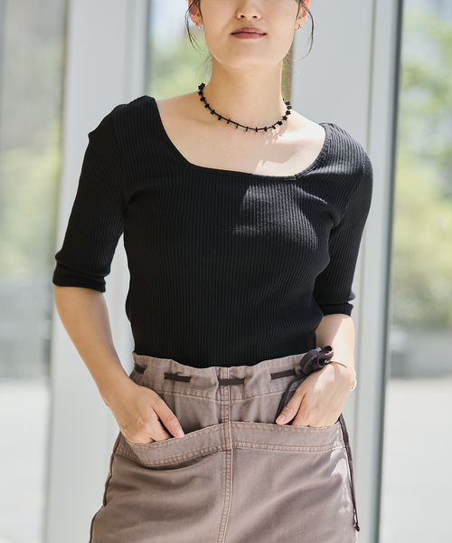 IENA LA BOUCLE（イエナラブークル）の「IENA LA BOUCLE リブスクエアネックカットソー（Tシャツ/カットソー・レディース・ホワイト/ブラック・FREE）」の5枚目の写真