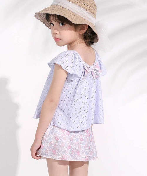 SLAP SLIP（スラップスリップ）の「袖フリル花柄スカートタンキニ型スイムウェア(90~130cm)（水着・キッズ・ブルー/ホワイト・90cm/100cm/110cm/120cm/130cm）」の2枚目の写真