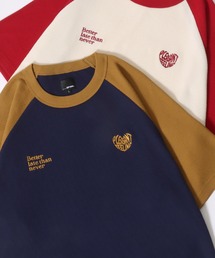 Heart Logo Thermal Raglan Sleeve T-shirt/ハートロゴ ワンポイント刺繍 オーバーサイズ ラグラン サーマル ワッフル 半袖Tシャツ レディース メンズ