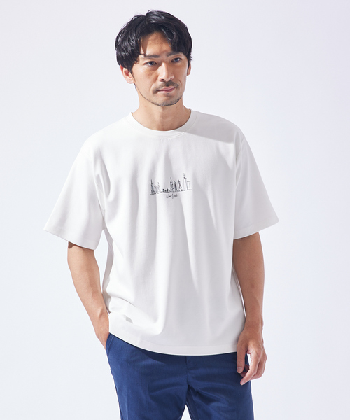 ABAHOUSE GRAY(アバハウスグレイ)の「【CITY】刺繍 ポンチ 半袖Tシャツ(Tシャツ/カットソー・メンズ・ホワイト/ブラック/ネイビー/グリーン/グレイッシュブルー・46/48)」の2枚目の写真