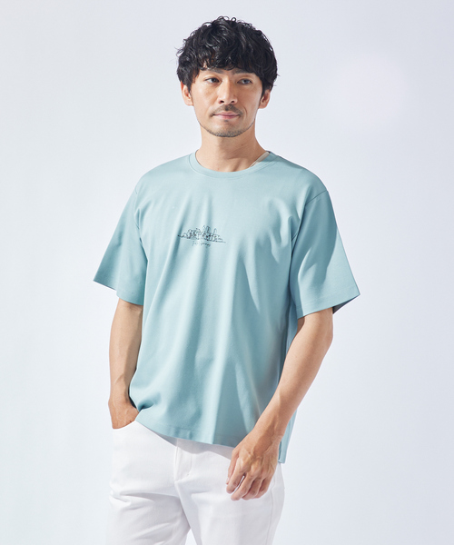 ABAHOUSE GRAY(アバハウスグレイ)の「【CITY】刺繍 ポンチ 半袖Tシャツ(Tシャツ/カットソー・メンズ・ホワイト/ブラック/ネイビー/グリーン/グレイッシュブルー・46/48)」の1枚目の写真