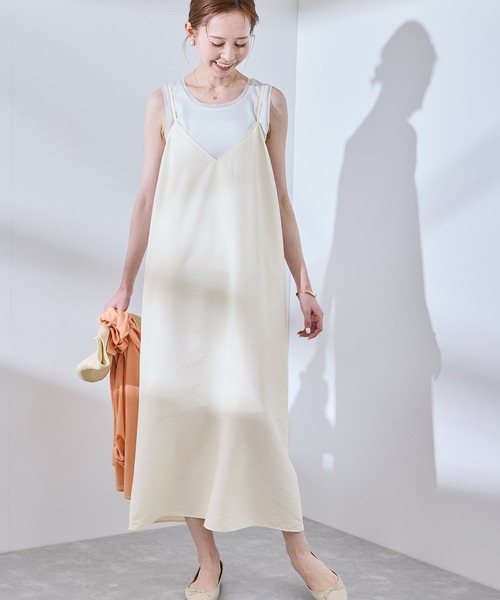 ROPE' PICNIC(ロペピクニック)の「【UVケア・遮熱】Comfort Seriesコンフォートシリーズ/Vネックキャミワンピース(ワンピース・レディース・ライトグリーン/ホワイト系その他/チャコールグレー・38)」の2枚目の写真