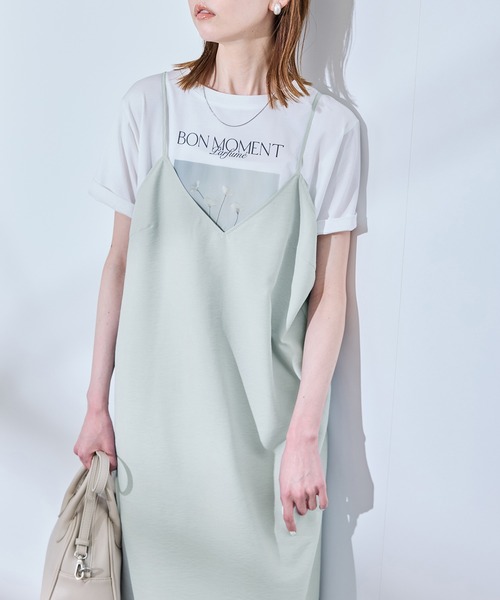 ROPE' PICNIC(ロペピクニック)の「【UVケア・遮熱】Comfort Seriesコンフォートシリーズ/Vネックキャミワンピース(ワンピース・レディース・ライトグリーン/ホワイト系その他/チャコールグレー・38)」の1枚目の写真