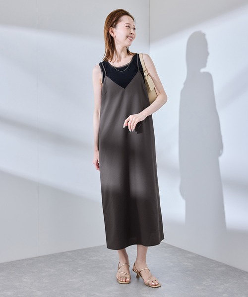 ROPE' PICNIC(ロペピクニック)の「【UVケア・遮熱】Comfort Seriesコンフォートシリーズ/Vネックキャミワンピース(ワンピース・レディース・ライトグリーン/ホワイト系その他/チャコールグレー・38)」の4枚目の写真