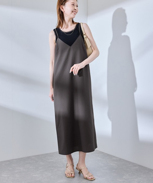 ROPE' PICNIC(ロペピクニック)の「【UVケア・遮熱】Comfort Seriesコンフォートシリーズ/Vネックキャミワンピース(ワンピース・レディース・ライトグリーン/ホワイト系その他/チャコールグレー・38)」の5枚目の写真