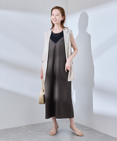 ROPE' PICNIC(ロペピクニック)の「【UVケア・遮熱】Comfort Seriesコンフォートシリーズ/Vネックキャミワンピース(ワンピース・レディース・ライトグリーン/ホワイト系その他/チャコールグレー・38)」の6枚目の写真