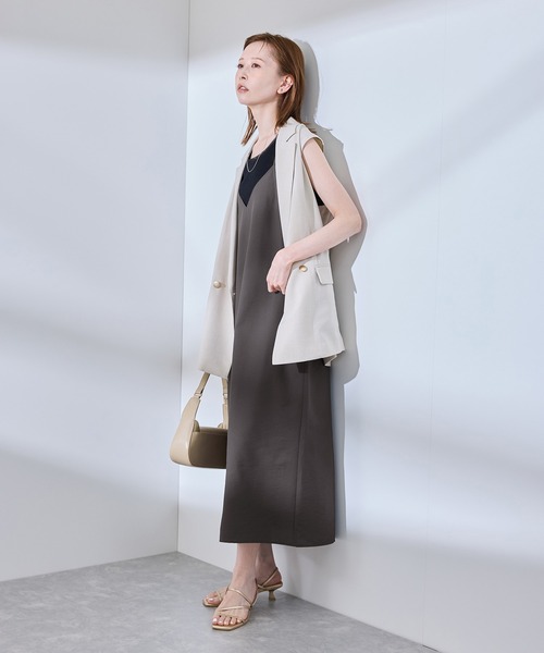 ROPE' PICNIC(ロペピクニック)の「【UVケア・遮熱】Comfort Seriesコンフォートシリーズ/Vネックキャミワンピース(ワンピース・レディース・ライトグリーン/ホワイト系その他/チャコールグレー・38)」の7枚目の写真