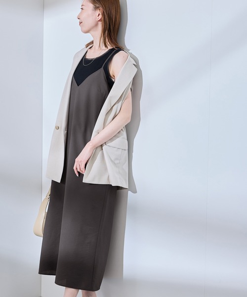 ROPE' PICNIC(ロペピクニック)の「【UVケア・遮熱】Comfort Seriesコンフォートシリーズ/Vネックキャミワンピース(ワンピース・レディース・ライトグリーン/ホワイト系その他/チャコールグレー・38)」の8枚目の写真