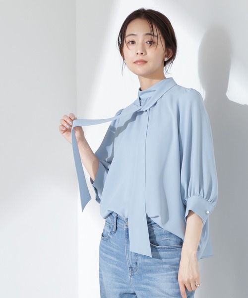 極美品　未使用級　24AW 　ナノユニバース　ボウタイブラウス　 グレージュ ナノユニバース】ボウタイ ブラウス 着脱可2way ベージュ F