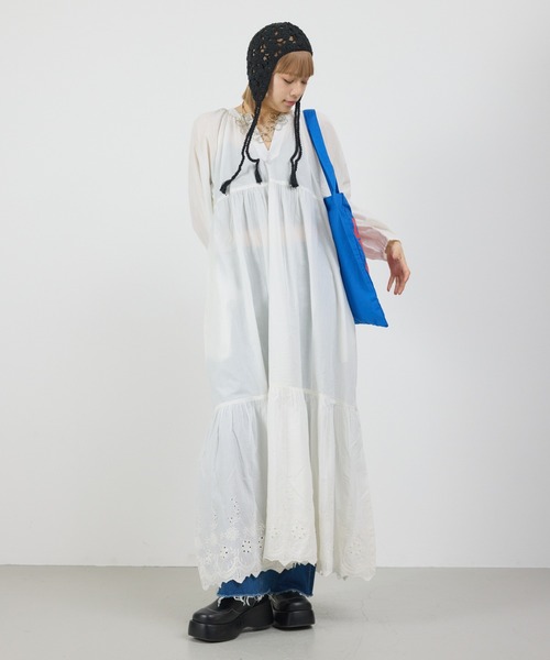 RODEO CROWNS WIDE BOWL（ロデオクラウンズワイドボウル）の「コットンレーススカラップワンピース（ワンピース・レディース・ブラウン/オフホワイト/グリーン・FREE）」の2枚目の写真