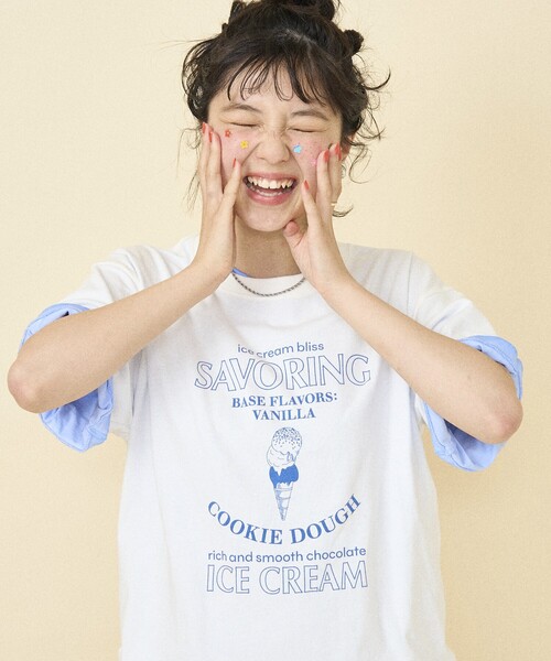 ICECREAM グラフィックロゴプリントカットソー 半袖 ブラック FREAK'S STORE｜YEH ice cream バックプリント 半袖 Tシャツ