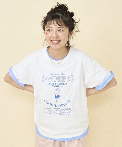 RE. 仲里依紗Tシャツ クリーム×ブルー FREE セール】ice cream プリントTシャツ（Tシャツ/カットソー）｜FREAK'S