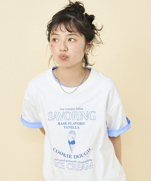 ICECREAM グラフィックプリント Tシャツ Lサイズ 青 セール】ice cream プリントTシャツ（Tシャツ/カットソー