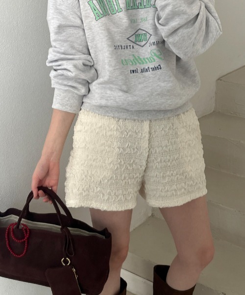 Vipoa（ヴィポア）の「クリンクルサマーショートパンツ（スウェットパンツ・レディース・ホワイト/ブラック・FREE）」の6枚目の写真