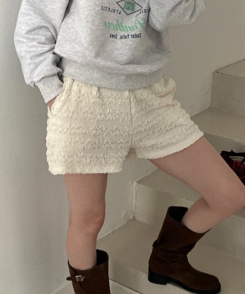 Vipoa（ヴィポア）の「クリンクルサマーショートパンツ（スウェットパンツ・レディース・ホワイト/ブラック・FREE）」の7枚目の写真