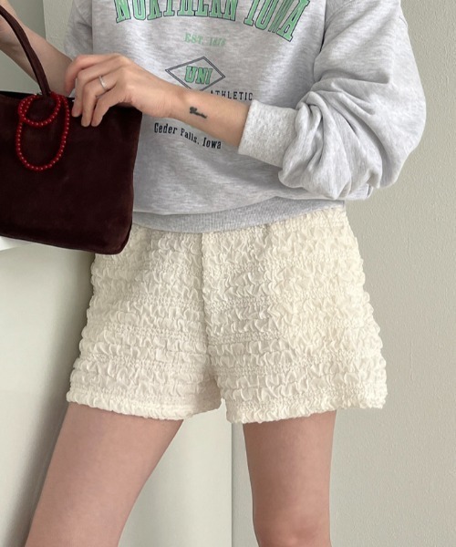 Vipoa（ヴィポア）の「クリンクルサマーショートパンツ（スウェットパンツ・レディース・ホワイト/ブラック・FREE）」の8枚目の写真