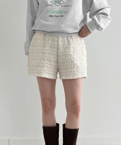 Vipoa（ヴィポア）の「クリンクルサマーショートパンツ（スウェットパンツ・レディース・ホワイト/ブラック・FREE）」の10枚目の写真