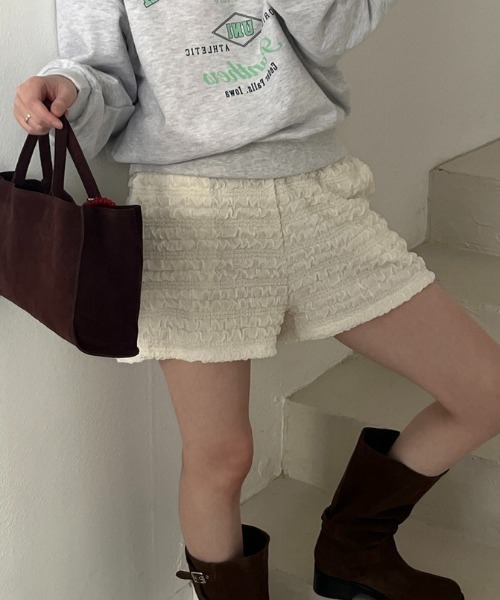 Vipoa（ヴィポア）の「クリンクルサマーショートパンツ（スウェットパンツ・レディース・ホワイト/ブラック・FREE）」の4枚目の写真