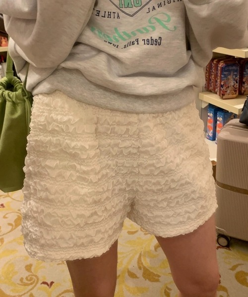 Vipoa（ヴィポア）の「クリンクルサマーショートパンツ（スウェットパンツ・レディース・ホワイト/ブラック・FREE）」の11枚目の写真