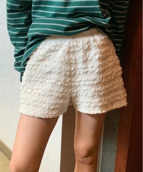 Vipoa（ヴィポア）の「クリンクルサマーショートパンツ（スウェットパンツ・レディース・ホワイト/ブラック・FREE）」の14枚目の写真