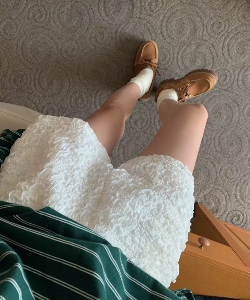 Vipoa（ヴィポア）の「クリンクルサマーショートパンツ（スウェットパンツ・レディース・ホワイト/ブラック・FREE）」の16枚目の写真