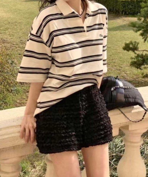 Vipoa（ヴィポア）の「クリンクルサマーショートパンツ（スウェットパンツ・レディース・ホワイト/ブラック・FREE）」の22枚目の写真