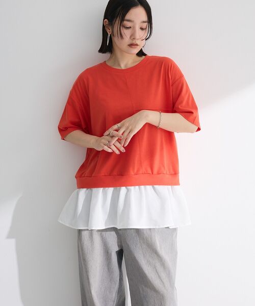 セール】フリルドッキングカットソー【洗濯機洗い可】（Tシャツ