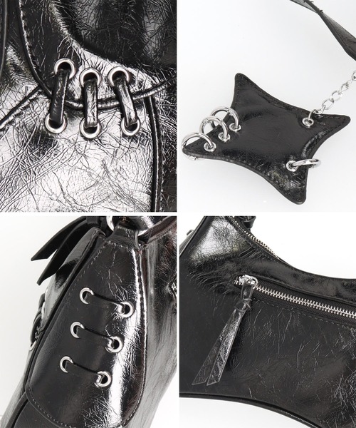 ANAP（アナップ）の「ハトメデザインチャーム付き ハンドバック（ハンドバッグ・レディース・グレー/ブラック・FREE）」の6枚目の写真