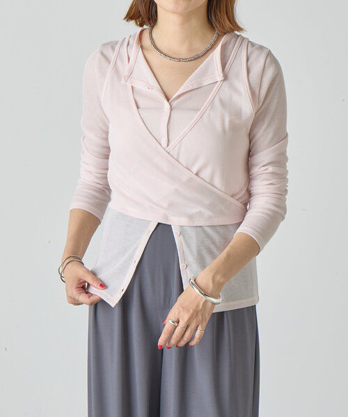 SHENERY(シーナリー)の「《新色登場》《大人のレイヤードスタイル》レイヤードカットソー(Tシャツ/カットソー・レディース・オフホワイト/ネイビー/ミント/ピンク/グレー/ブラウン・FREE)」の6枚目の写真