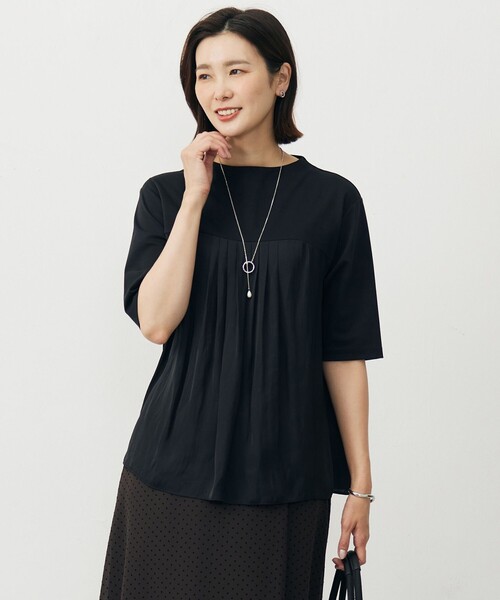 J.PRESS(ジェイプレス)の「【洗える・抗菌防臭・接触冷感・吸水速乾】ドライポンチ フレア カットソー(Tシャツ/カットソー・レディース・ブラック系/グレー系/サックスブルー系/ベージュ系・LARGE/MEDIUM)」の2枚目の写真