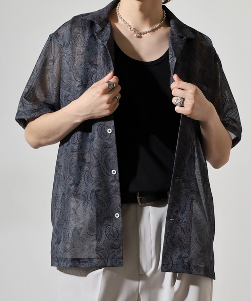 JEMORGAN（ジェーイーモーガン）の「JEMORGAN 総柄プリントメッシュ半袖シャツ（シャツ/ブラウス・メンズ・レッド系/ネイビー系/ブルー系・M/L/XL）」の12枚目の写真