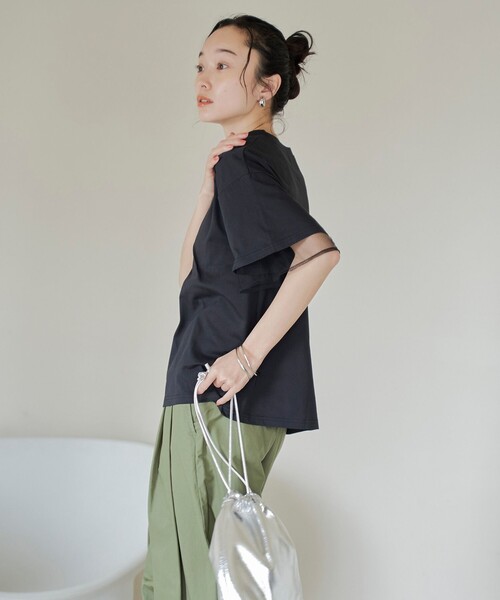 coen(コーエン)の「チュールレイヤーTシャツ(Tシャツ/カットソー・レディース・ホワイト/ネイビー/ブラック/ダークグレー・M/L)」の5枚目の写真