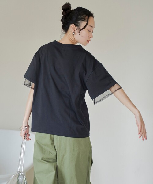coen(コーエン)の「チュールレイヤーTシャツ(Tシャツ/カットソー・レディース・ホワイト/ネイビー/ブラック/ダークグレー・M/L)」の6枚目の写真