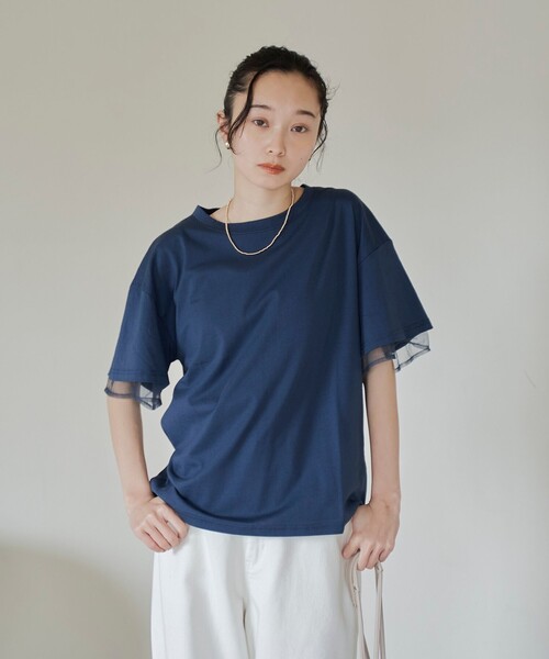 coen(コーエン)の「チュールレイヤーTシャツ(Tシャツ/カットソー・レディース・ホワイト/ネイビー/ブラック/ダークグレー・M/L)」の11枚目の写真