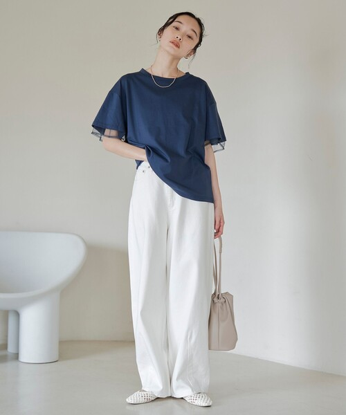 coen(コーエン)の「チュールレイヤーTシャツ(Tシャツ/カットソー・レディース・ホワイト/ネイビー/ブラック/ダークグレー・M/L)」の16枚目の写真