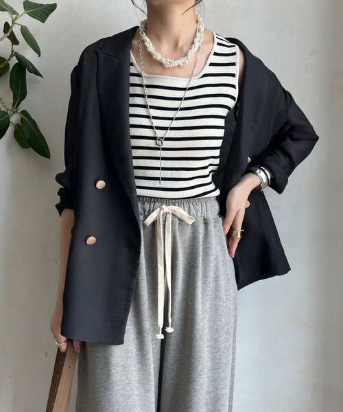 DouDou（ドゥドゥ）の「ボーダースクエアニットタンク（ニット/セーター・レディース・オフホワイト/グレー/ブラウン/ベージュ・FREE）」の11枚目の写真