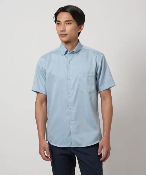 green label relaxing(グリーンレーベルリラクシング)の「エブリット CC パナマ ソリッド スナップ ボタンダウン 半袖 シャツ -接触冷感-(シャツ/ブラウス・メンズ・ターコイズブルー系/ライトグレー/ライム・L/XL/S/M)」の3枚目の写真