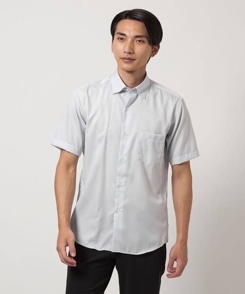 green label relaxing(グリーンレーベルリラクシング)の「エブリット CC パナマ ソリッド スナップ ボタンダウン 半袖 シャツ -接触冷感-(シャツ/ブラウス・メンズ・ターコイズブルー系/ライトグレー/ライム・L/XL/S/M)」の1枚目の写真