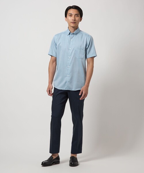 green label relaxing(グリーンレーベルリラクシング)の「エブリット CC パナマ ソリッド スナップ ボタンダウン 半袖 シャツ -接触冷感-(シャツ/ブラウス・メンズ・ターコイズブルー系/ライトグレー/ライム・L/XL/S/M)」の15枚目の写真