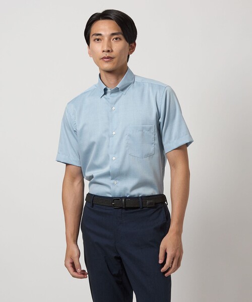 green label relaxing(グリーンレーベルリラクシング)の「エブリット CC パナマ ソリッド スナップ ボタンダウン 半袖 シャツ -接触冷感-(シャツ/ブラウス・メンズ・ターコイズブルー系/ライトグレー/ライム・L/XL/S/M)」の14枚目の写真