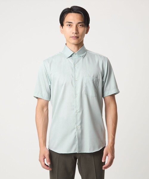 green label relaxing(グリーンレーベルリラクシング)の「エブリット CC パナマ ソリッド スナップ ボタンダウン 半袖 シャツ -接触冷感-(シャツ/ブラウス・メンズ・ターコイズブルー系/ライトグレー/ライム・L/XL/S/M)」の11枚目の写真