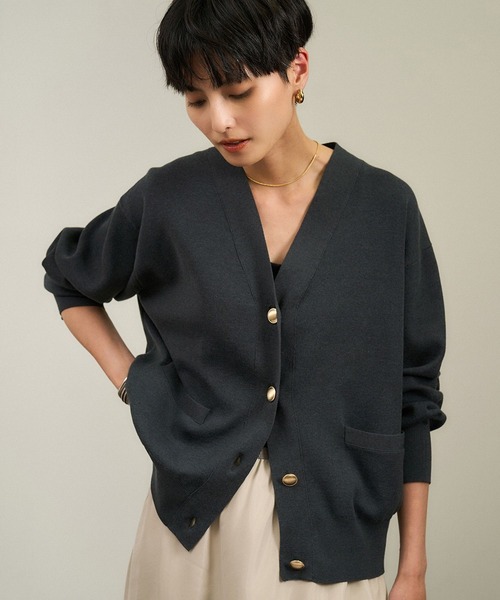 WEB限定】メタルボタンスウェットライクラインカーディガン 2［新色