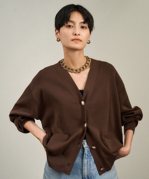 SALON adam et rope'（サロン アダム エ ロペ）の「【WEB限定】メタルボタンスウェットライクラインカーディガン 2［新色追加］（カーディガン/ボレロ・レディース・ベージュ/ネイビー/ブラウン/グレー・FREE）」の14枚目の写真