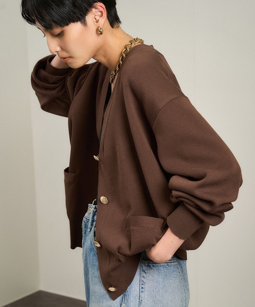 WEB限定】メタルボタンスウェットライクラインカーディガン 2［新色