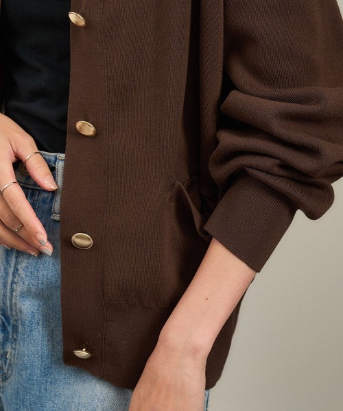 サロンアダムエロペ　メタルボタンスウェットライクラインカーディガン ブラウン SALON adam et rope'｜【WEB限定】メタルボタンスウェットライク
