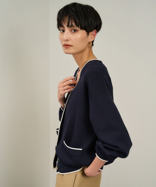 美品✨　アダムエロペ　メタルボタンスウェットライクラインカーディガン　ピンク SALON adam et rope'｜【WEB限定】メタルボタンスウェットライク