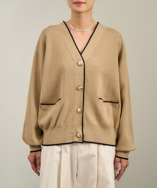 WEB限定】メタルボタンスウェットライクラインカーディガン 2［新色